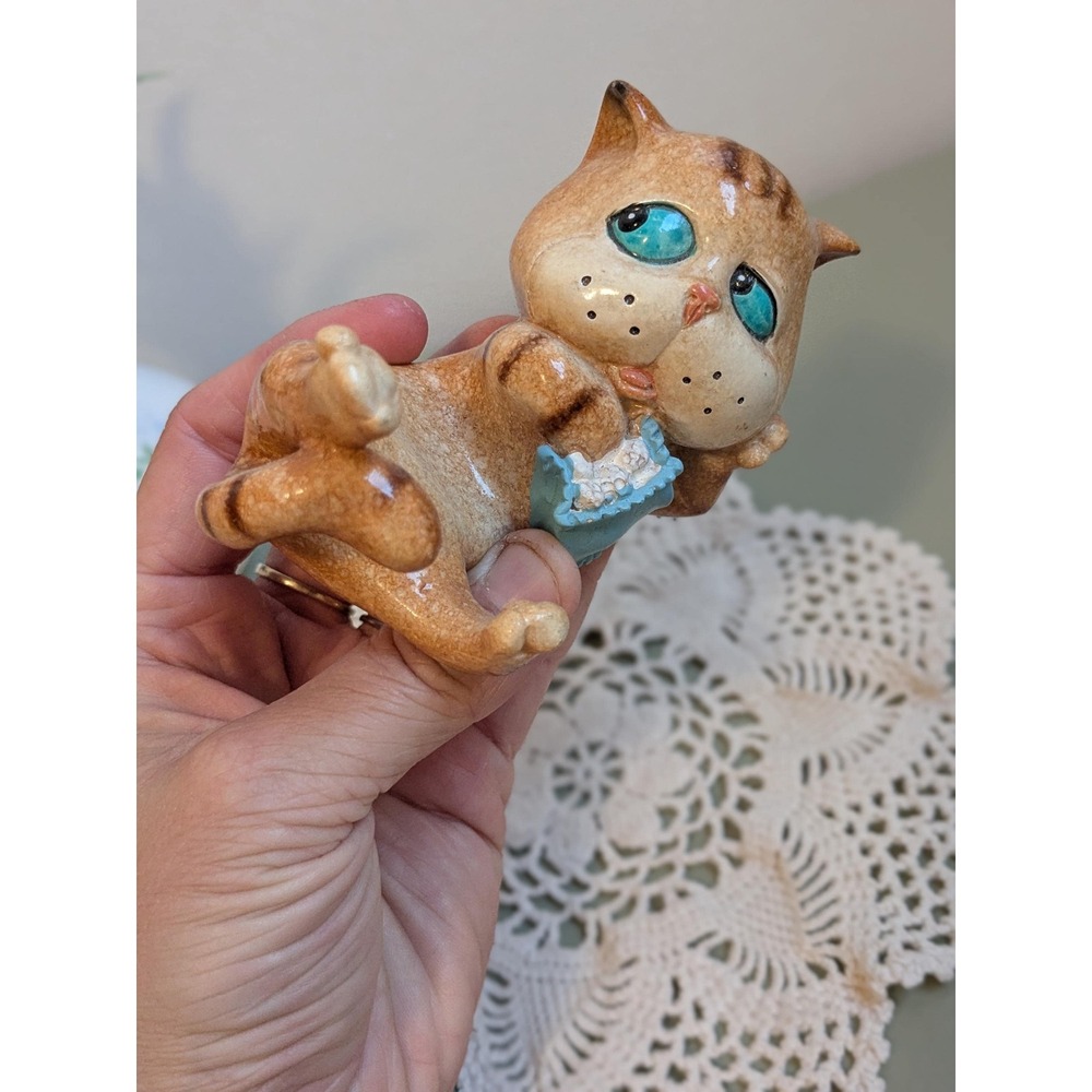 Vintage Ceramic Cat Business Card Holder Cute Kitten Desk‎ Organizer Cottagecore - Picture 5 of 8